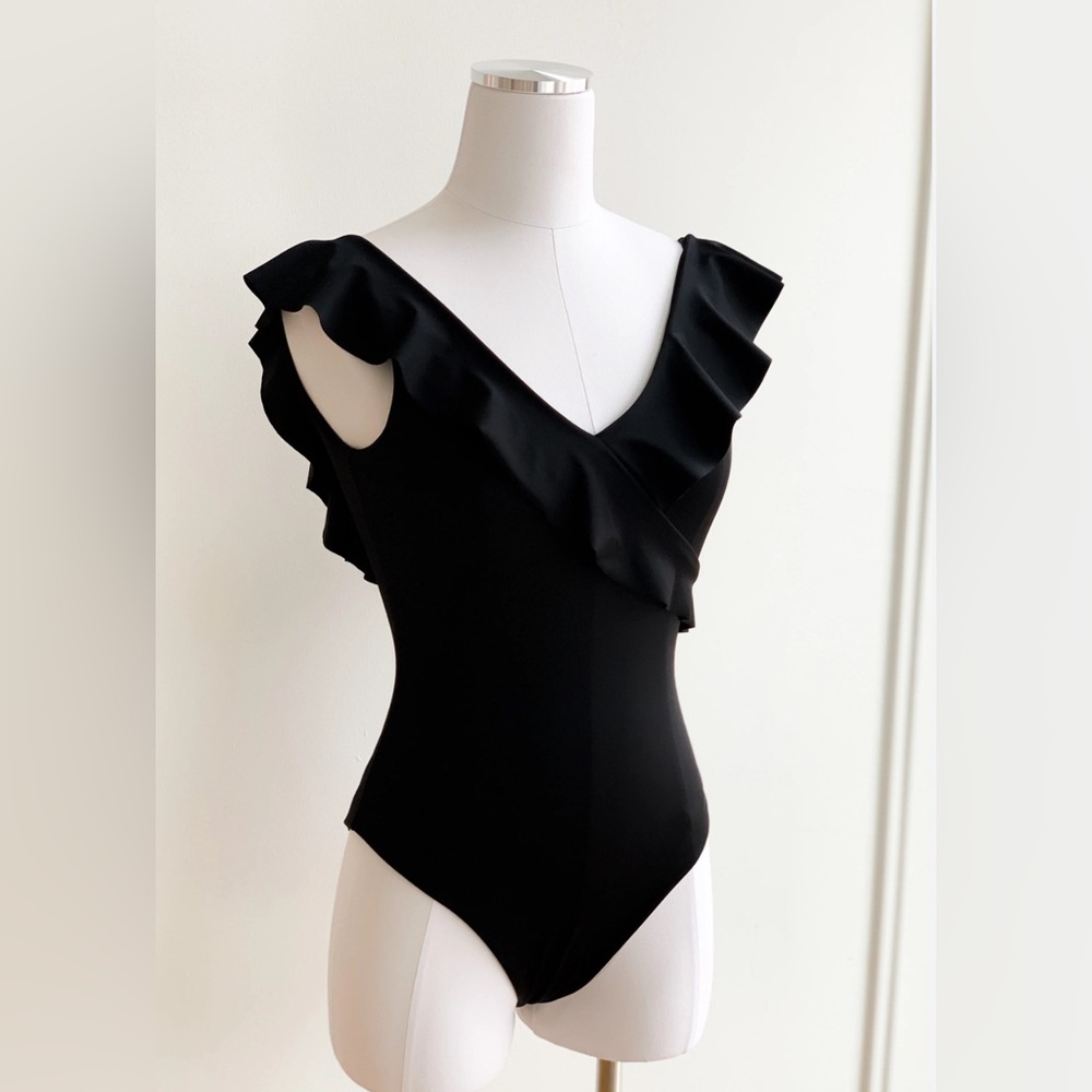 Forever 21 Black Ruffle Small Bodysuit